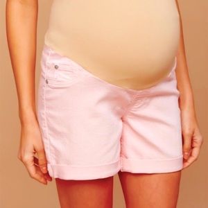 Indigo Blue Maternity Jean Shorts in Light Pink